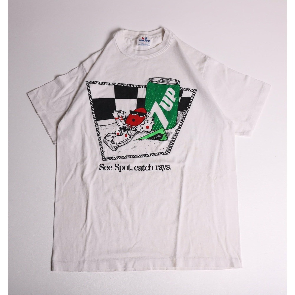 Vintage 1988 7UP Cool Spot T-Shirt Tee Jays White Single Stitch 80s USA Large